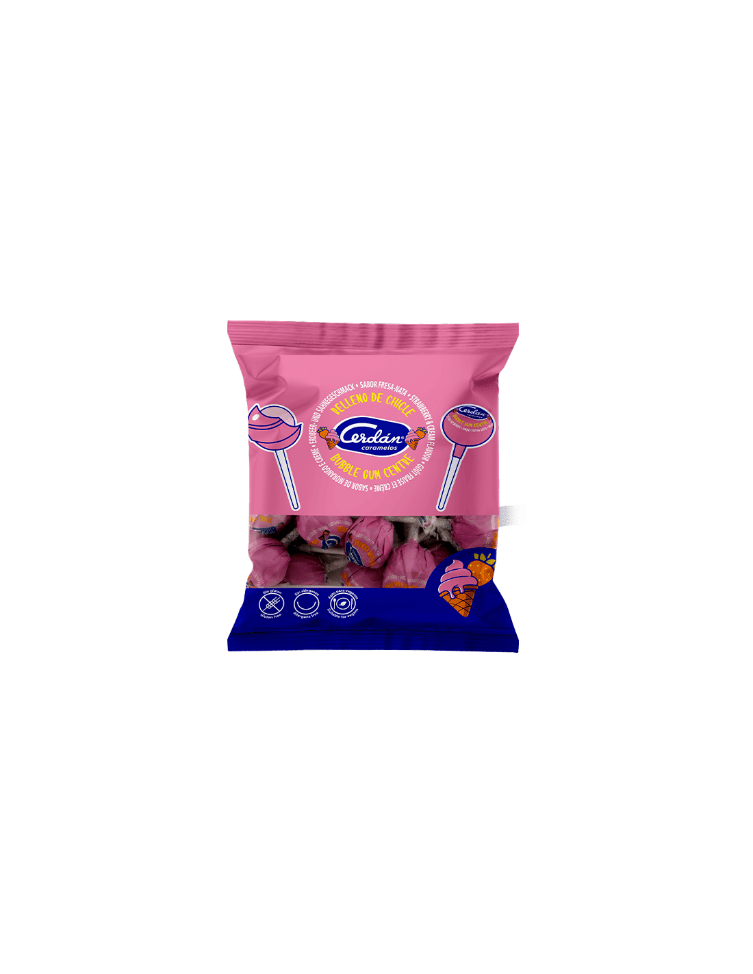 Sucette fraise et crème avec chewing-gum 15,5 g Cerdán Caramelos - Distribución Mayorista