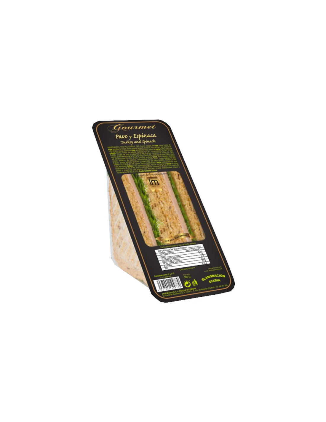 Sandwich Gourmet Pavo y Espinaca 160g-Distribución Mayorista
