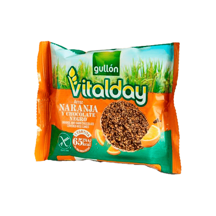 Tortitas de Arroz con Chocolate Negro y Naranja Vitalday 34,3g - Distribución Mayorista