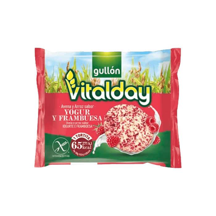 Tortitas Avena Arroz Yogur y Frambuesa 112,8g Vitalday (8x4x28,20g)-Distribución Mayorista