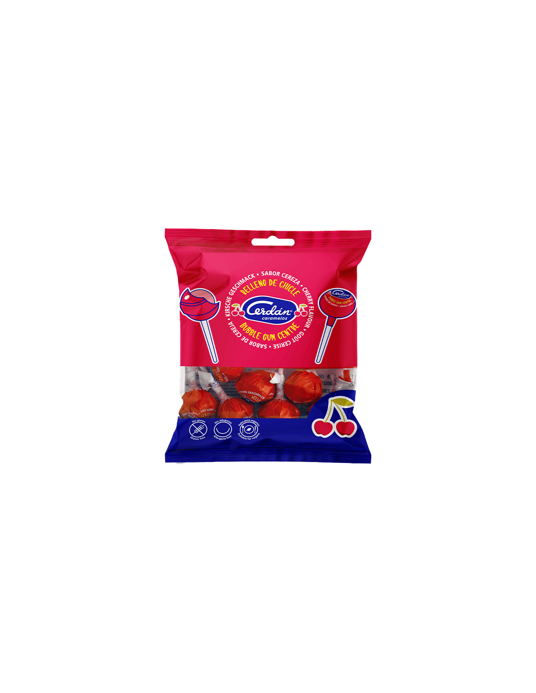 Kirsch-Lutscher mit Kaugummi 15,5g Cerdán Caramelos - Distribución Mayorista